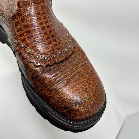 Ariat Fat Baby Womens 9.5 B Western Boots Brown Croc Embossed Gemstones 16427 - Picture 9 of 12